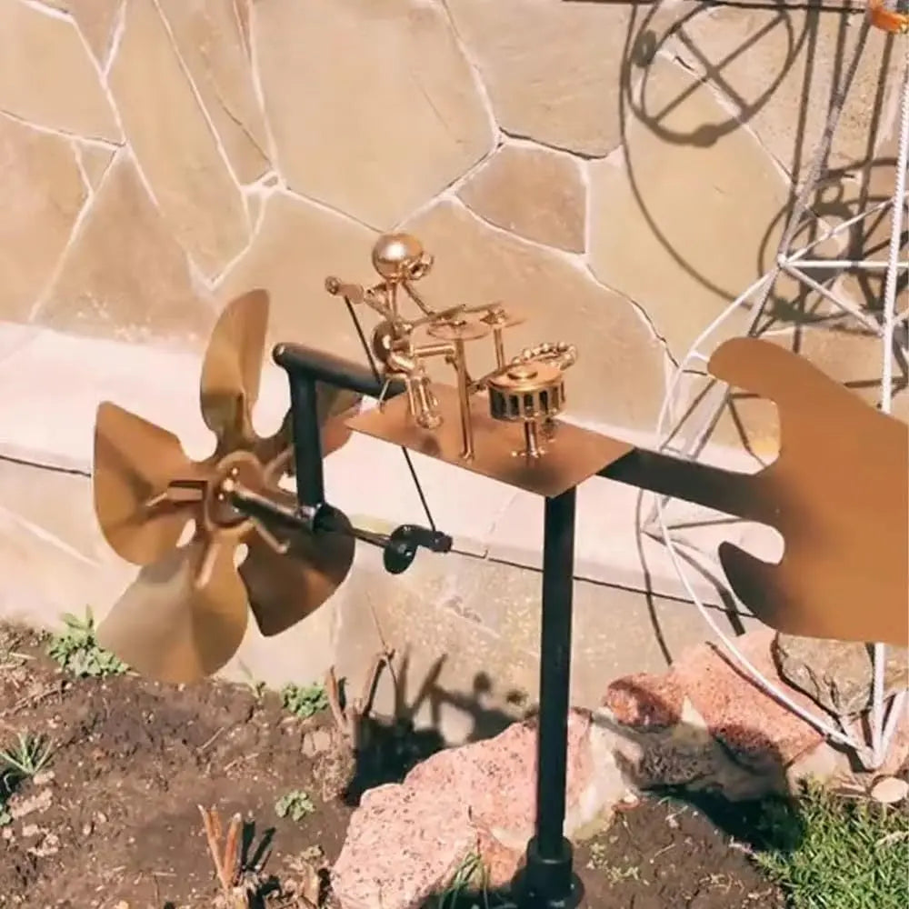Metal windmill "Rockband" - Moving garden decoration with character