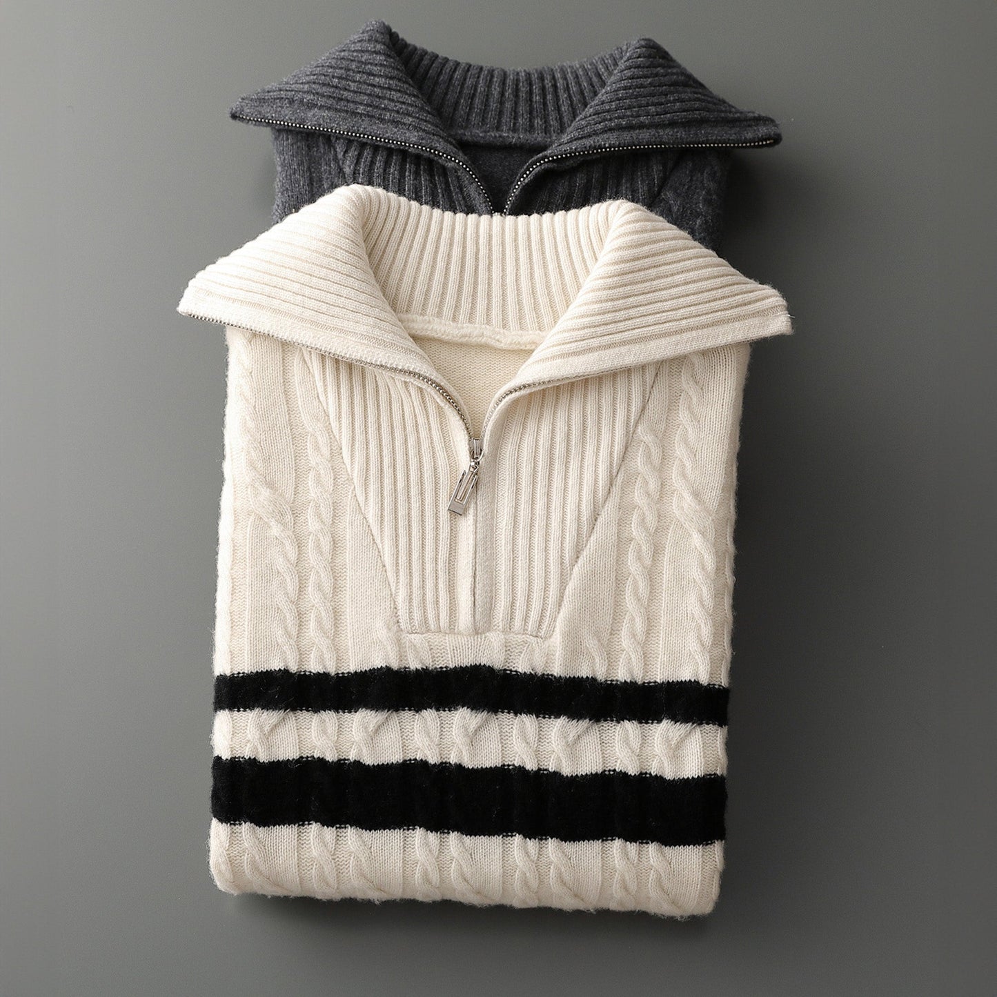 Nicholas Quarter-Zip Jacket | Cable Knit Stripe Quarter-Zip Jacket