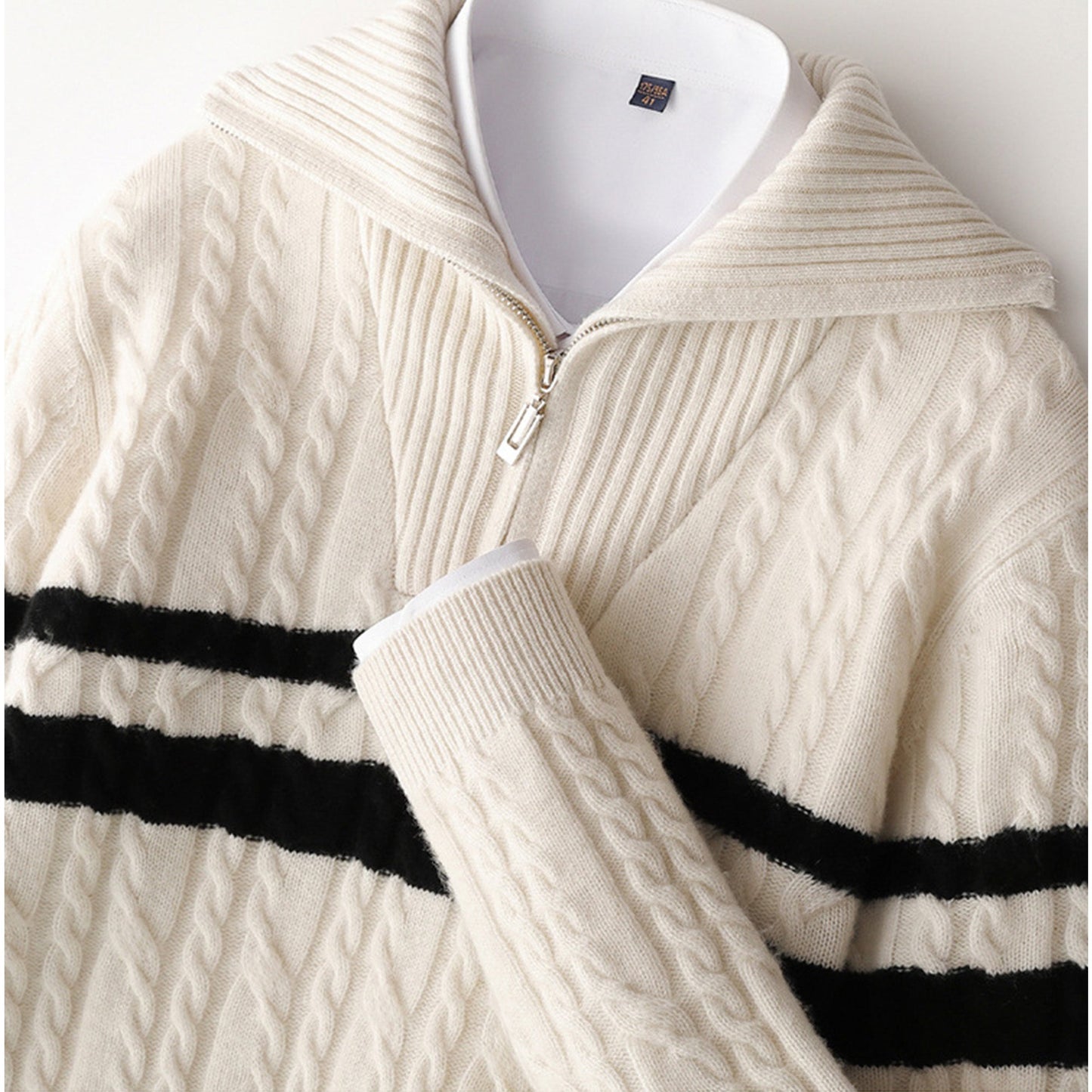 Nicholas Quarter-Zip Jacket | Cable Knit Stripe Quarter-Zip Jacket