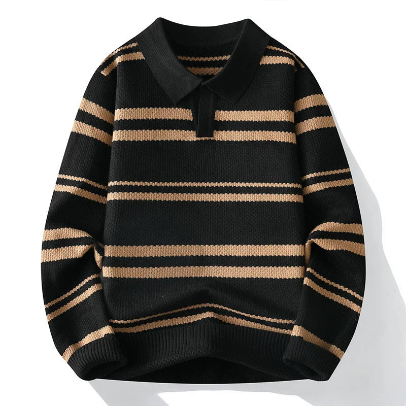 Wilson Striped Pullover | Turn-Down Collar Casual Knit Sweater