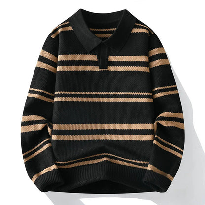 Wilson Striped Pullover | Turn-Down Collar Casual Knit Sweater