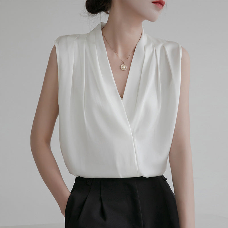 Pleated V-Neck Blouse