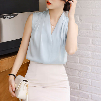 Pleated V-Neck Blouse