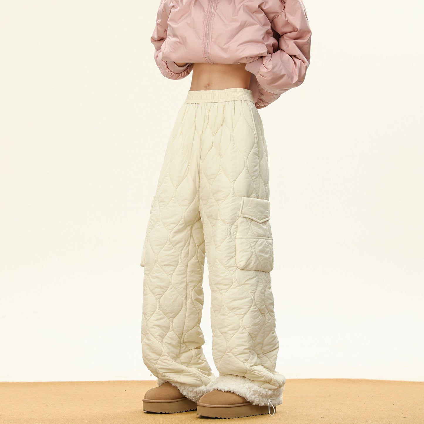 Oscar Quilted Wide-Leg Quilted Pants | Sherpa Lined Solid Pants
