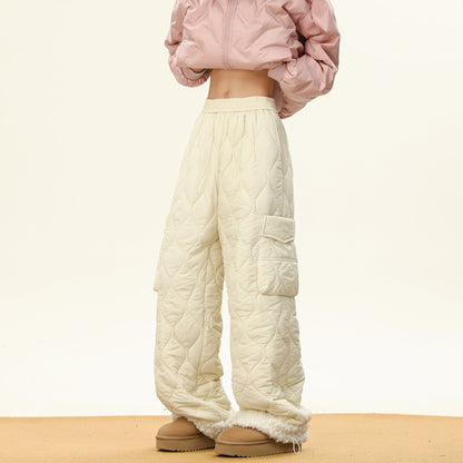 Oscar Quilted Wide-Leg Quilted Pants | Sherpa Lined Solid Pants
