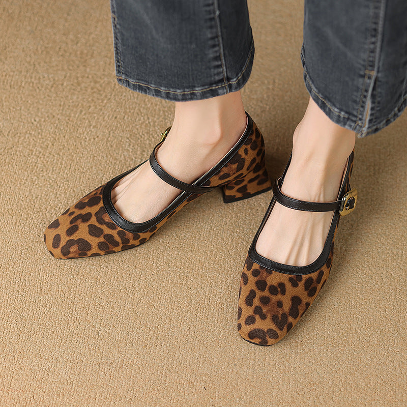 Square Toe Mary Jane Pumps – Buckle Strap – Low Block Heel