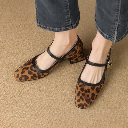 Square Toe Mary Jane Pumps – Buckle Strap – Low Block Heel