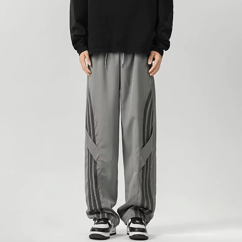 Men’s Track Pants – Relaxed Wide Leg – Contrast Stripe Panels – Streetwear Design
