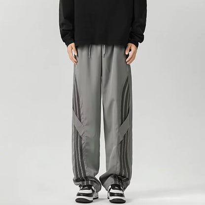 Men’s Track Pants – Relaxed Wide Leg – Contrast Stripe Panels – Streetwear Design