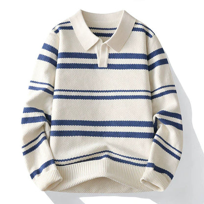 Wilson Striped Pullover | Turn-Down Collar Casual Knit Sweater