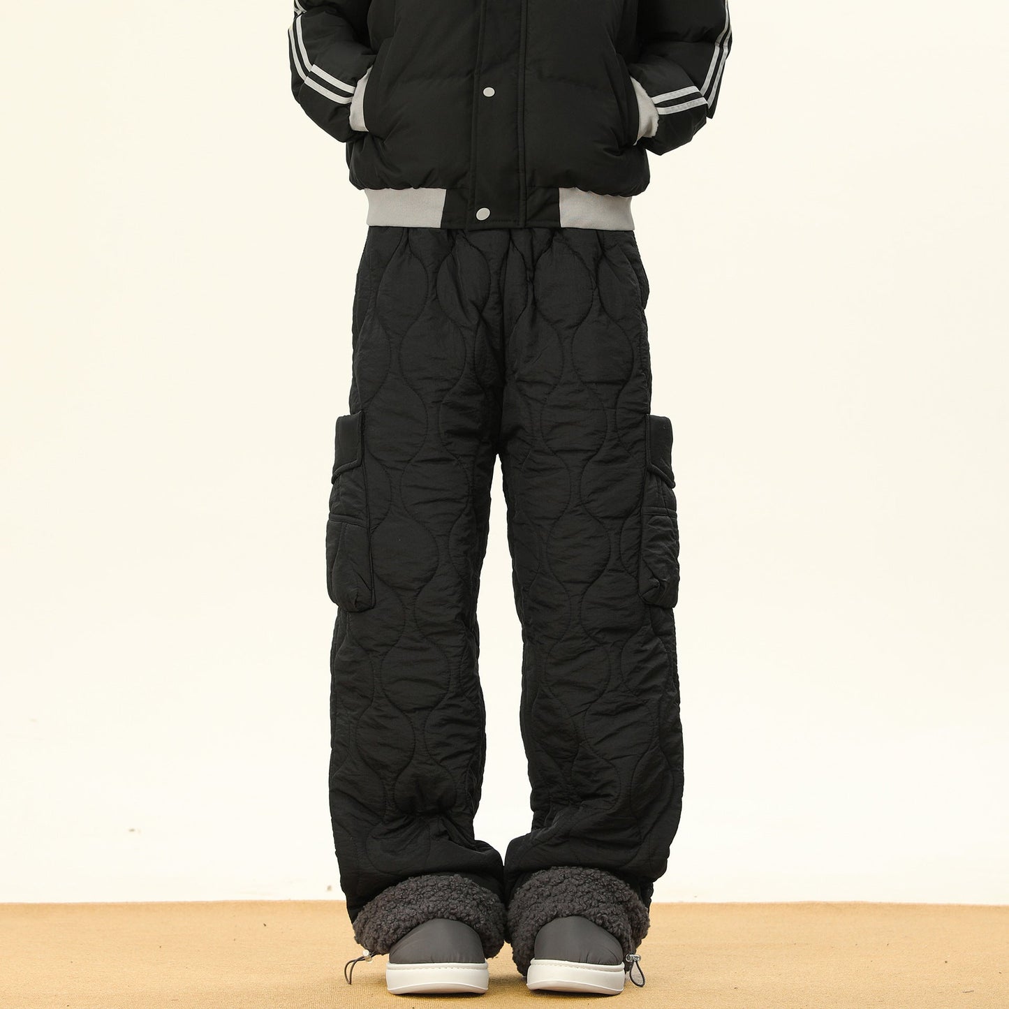 Oscar Quilted Wide-Leg Quilted Pants | Sherpa Lined Solid Pants