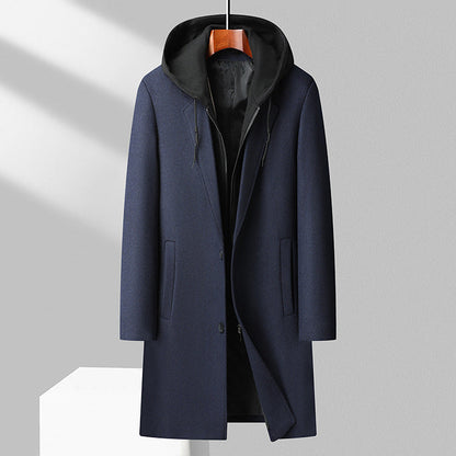 Men's Coat - Wool Blend - Hooded - Classic Button Front