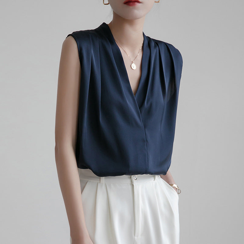Pleated V-Neck Blouse