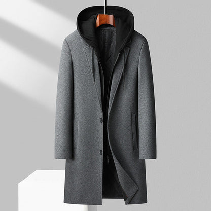 Men's Coat - Wool Blend - Hooded - Classic Button Front