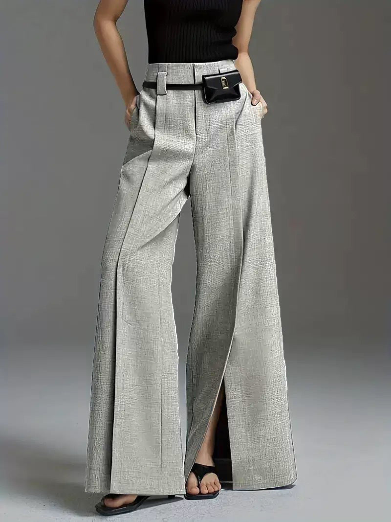 Pleated Split-Front Pants