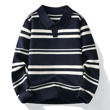 Wilson Striped Pullover | Turn-Down Collar Casual Knit Sweater