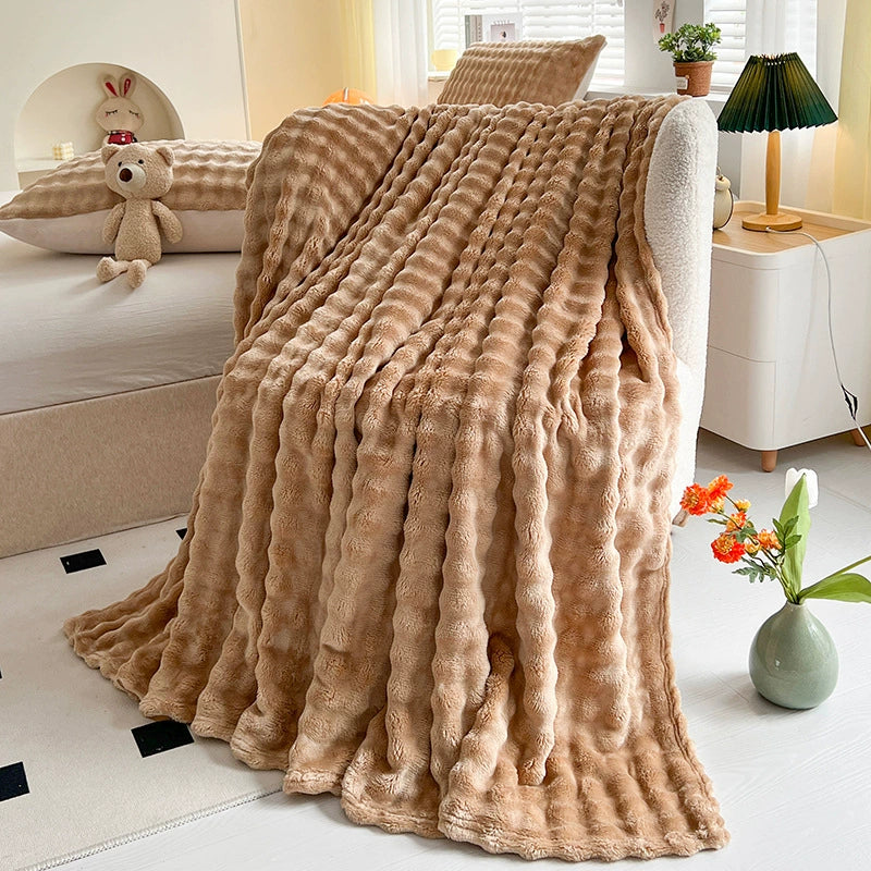 Plush Textured Throw Blanket With Quilted Design