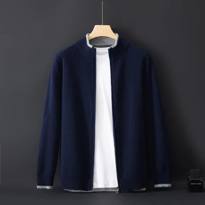 Oliver Mock Neck Knit Jacket | Zip-Up Ribbed Trim Jacket
