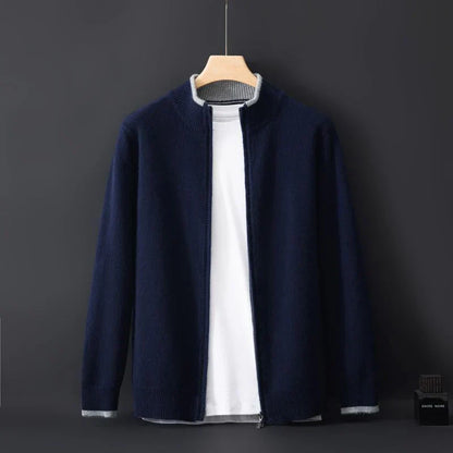 Oliver Mock Neck Knit Jacket | Zip-Up Ribbed Trim Jacket