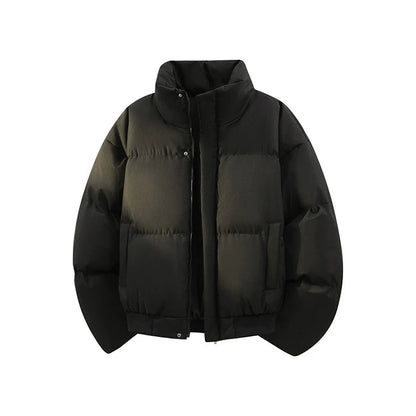 Men’s Puffer Jacket – High Collar – Textured Camo Effect – Warm Quilted Design