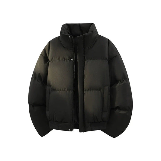 Men’s Puffer Jacket – High Collar – Textured Camo Effect – Warm Quilted Design