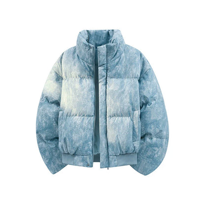 Men’s Puffer Jacket – High Collar – Textured Camo Effect – Warm Quilted Design