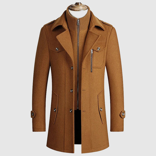 Arthur Slim Fit Topcoat | Button Front Epaulet Coat