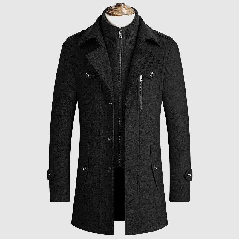 Arthur Slim Fit Topcoat | Button Front Epaulet Coat
