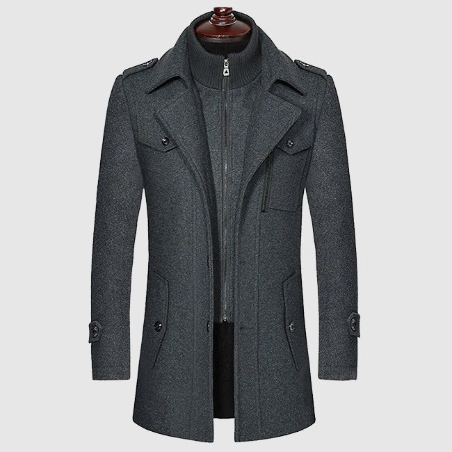 Arthur Slim Fit Topcoat | Button Front Epaulet Coat