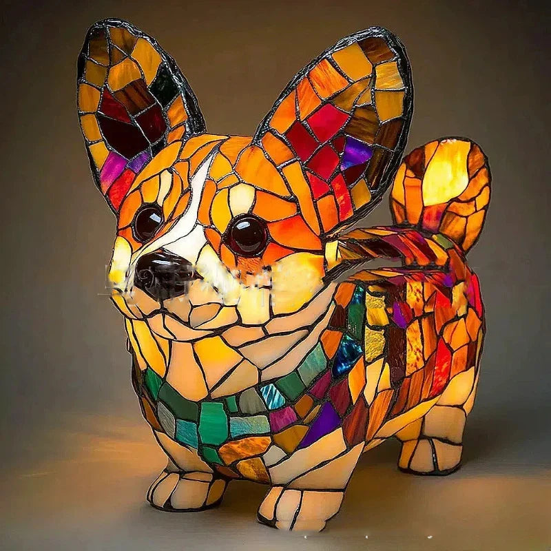 Art Nouveau Stained Resin Cat and Dog Table Lamp