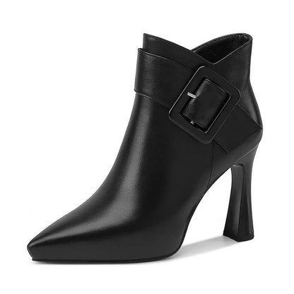 Elisa Pointed Toe Ankle Boots | Buckle High Heel Ankle Boots
