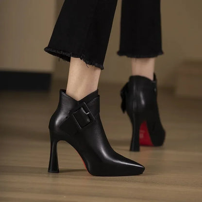 Elisa Pointed Toe Ankle Boots | Buckle High Heel Ankle Boots