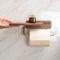 Modern Walnut and Brass Toilet Roll Holder With Integrated Shelf