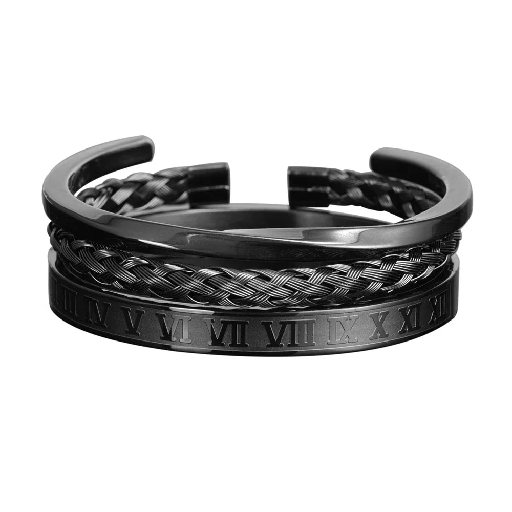 Oscar Cuff Bracelet Set | Engraved Roman Numerals Bracelet