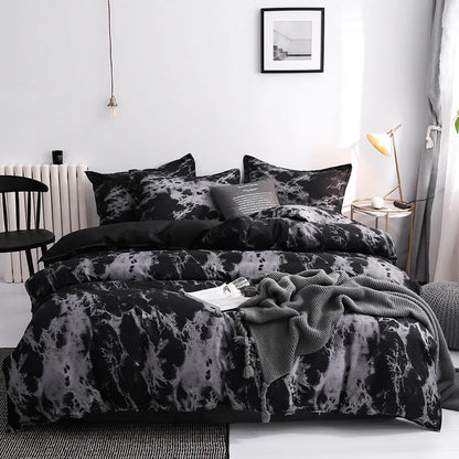 Contemporary Cotton Duvet Cover Set With Marble Pattern