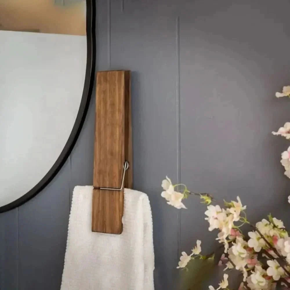 Modern Wall-Mounted Wooden Towel Clip Holder