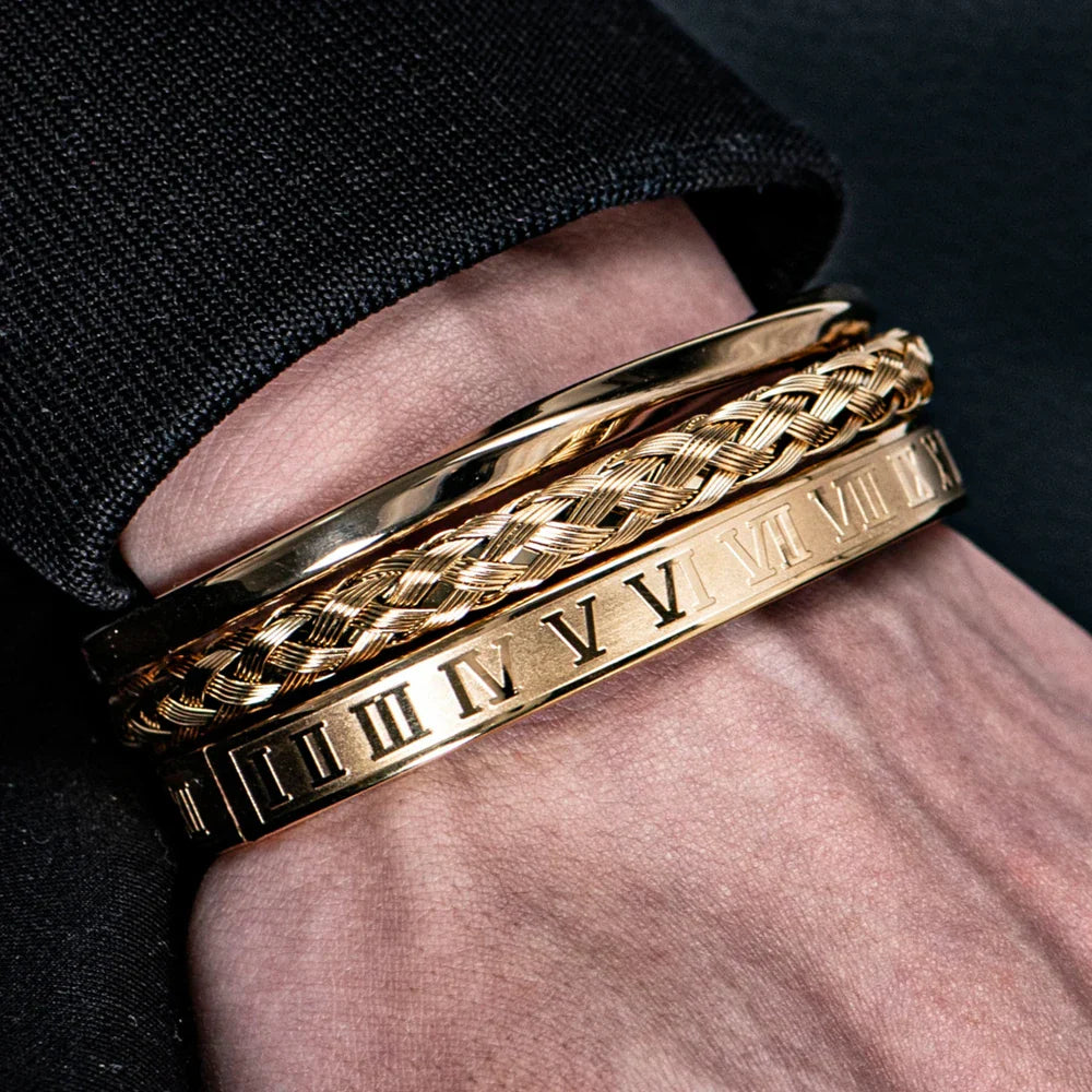 Oscar Cuff Bracelet Set | Engraved Roman Numerals Bracelet
