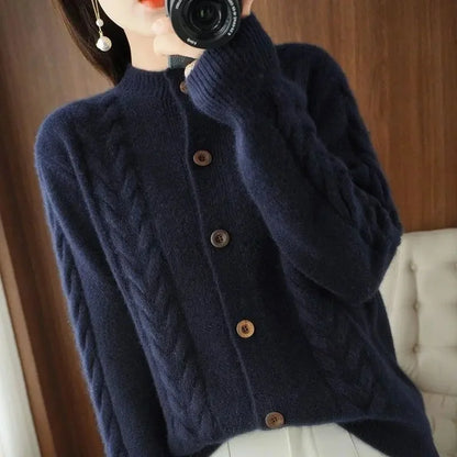 Maeve Classic Knit Cardigan | Textured Cable Knit Button