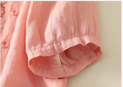 Relaxed Embroidered V-Neck Blouse with Artisan Detailing