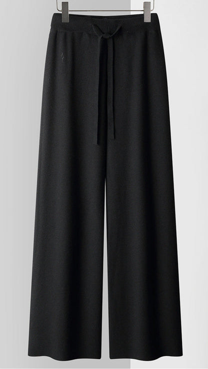 Amelia Wide-Leg Knit Trousers | Drawstring Waist Knit Trousers