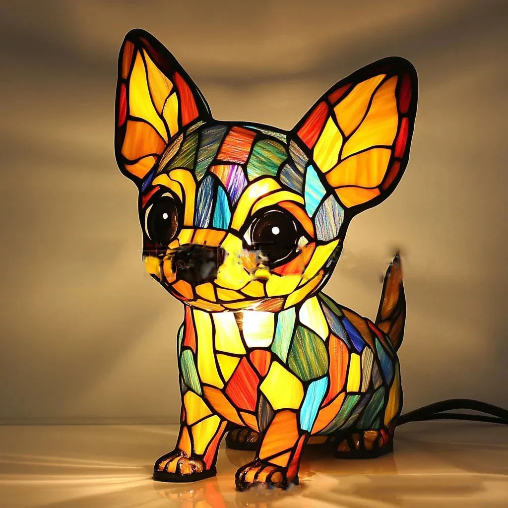 Art Nouveau Stained Resin Cat and Dog Table Lamp