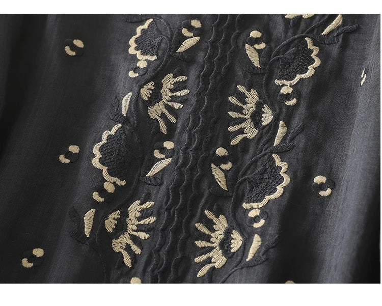 Relaxed Embroidered V-Neck Blouse with Artisan Detailing