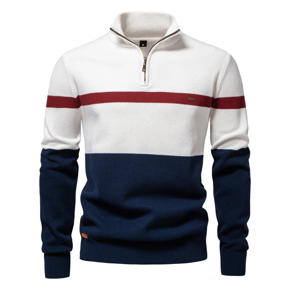 Oscar Color-Block Ribbed Quarter-Zip Sweater | Regular Fit Hip-Length Sweater
