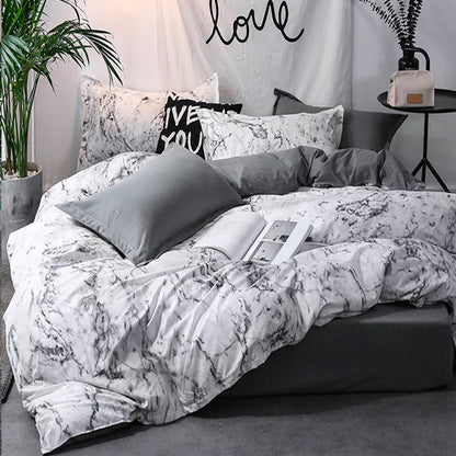 Contemporary Cotton Duvet Cover Set With Marble Pattern