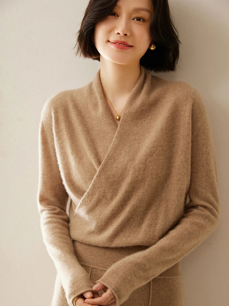 Isla Wool Wrap Sweater | V-Neck Long Sleeve Sweater