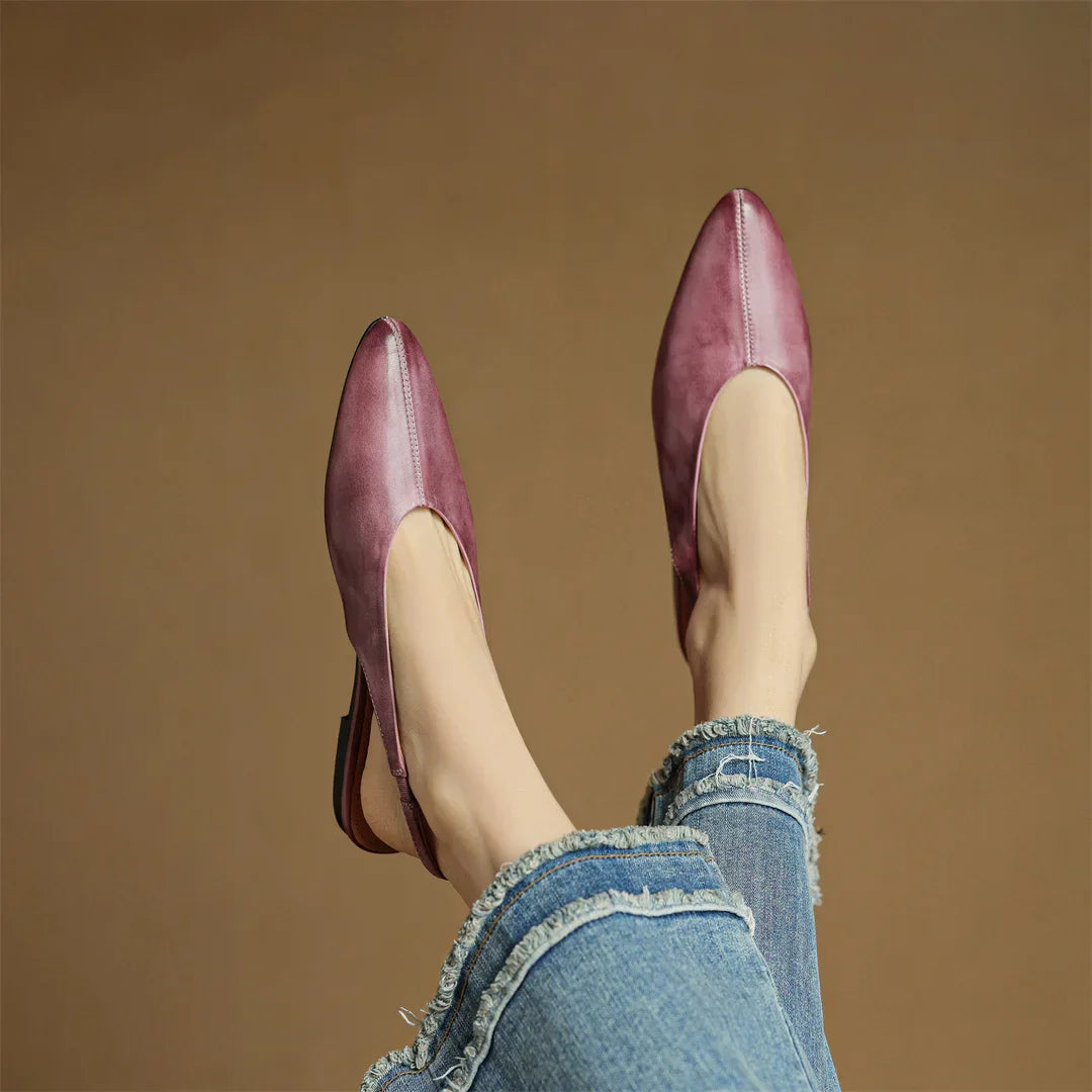 Viola Pointed Toe Slingback Flats | Solid V-Cut Vamp Flats