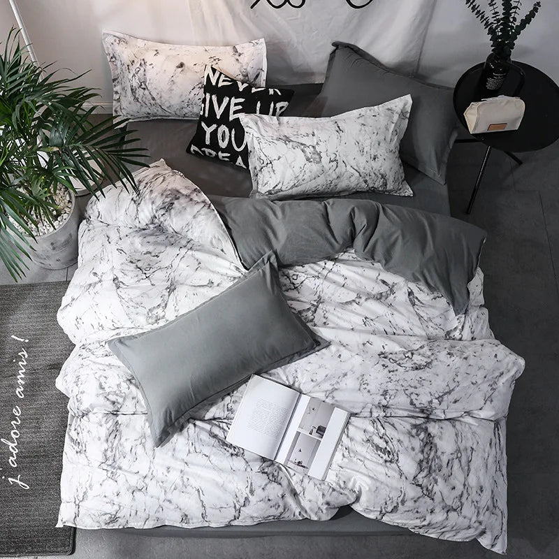 Contemporary Cotton Duvet Cover Set With Marble Pattern