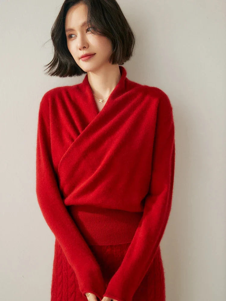 Isla Wool Wrap Sweater | V-Neck Long Sleeve Sweater