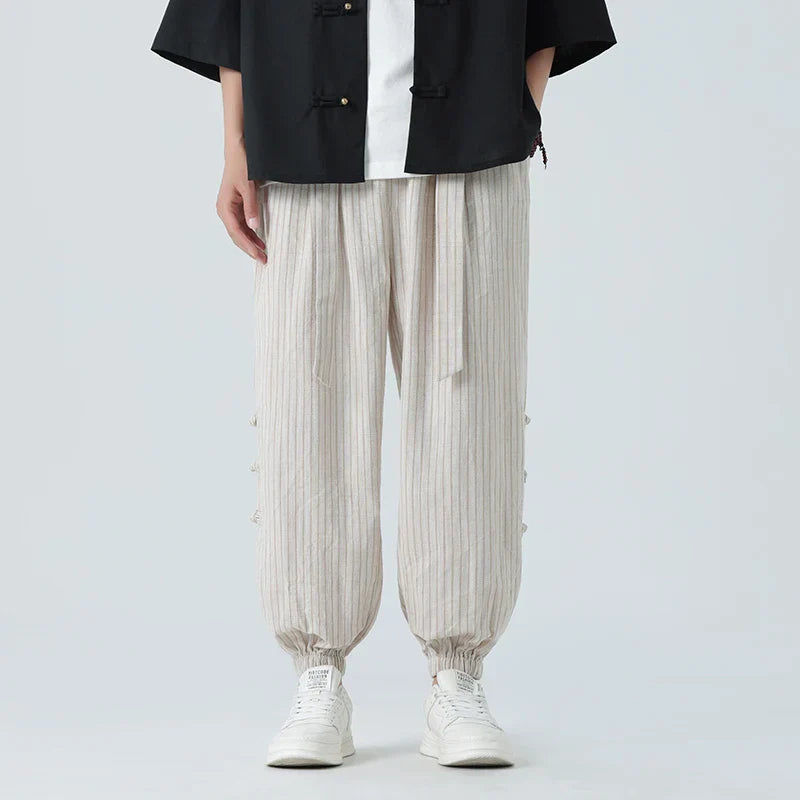 Arthur Relaxed Fit Harem Pants | Striped Drawstring Waist Pants