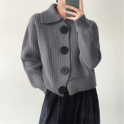 Amelia Cropped Cardigan Sweater | Ribbed Button Front Chunky Knit Sweater